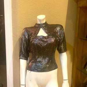 Vintage Deborah Pearson Metallic Short Sleeve Cocktail Top Sz 10